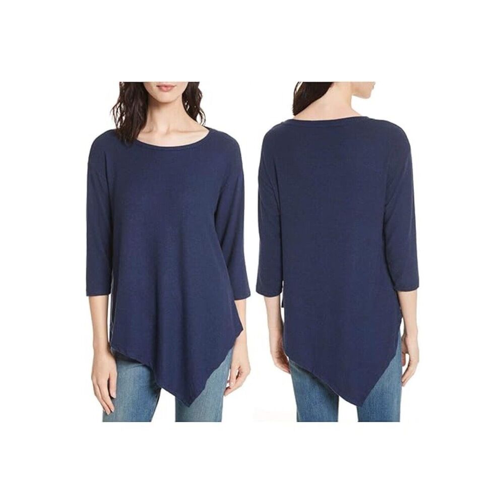 Joie Soft Womens Navy Crew Neck Asymmetric Long Sleeve Knit Top, Size XS